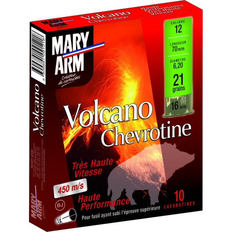 Cartouches Mary Arm Calibre 12 VOLCANO CHEVROTINE 21GR Cartouches Mary Arm Calibre 12 VOLCANO CHEVROTINE 21GR