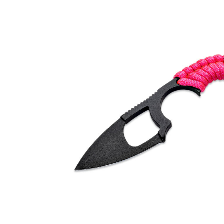 COUTEAU DE SURVIE KRILL WILDSTEER PARACORDE ROSE FLUO LAME EVIDÉE