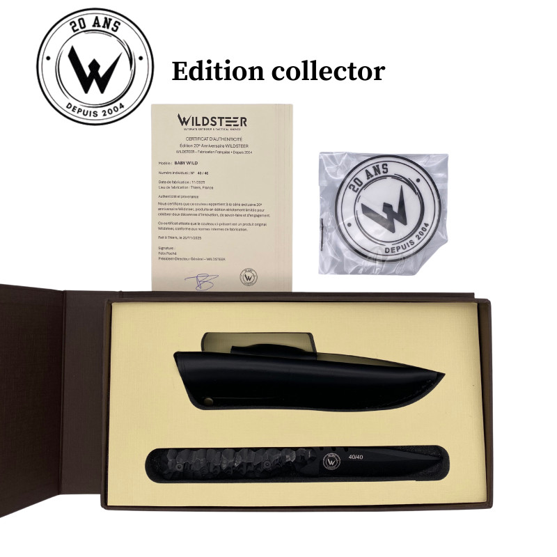 COUTEAU DE CHASSE WILDSTEER EDITION COLLECTOR BABY WILD MANCHE MICARTA LAME EPOXY NOIRE