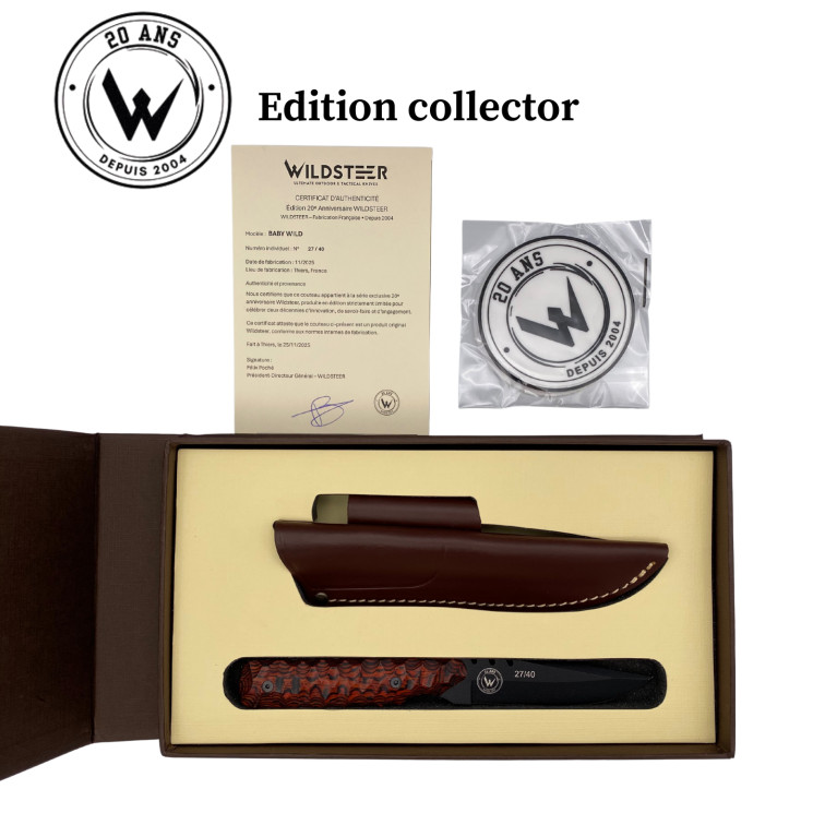 COUTEAU DE CHASSE WILDSTEER EDITION COLLECTOR BABY WILD MANCHE PACAWOOD COCOBOLO LAME EPOXY NOIRE
