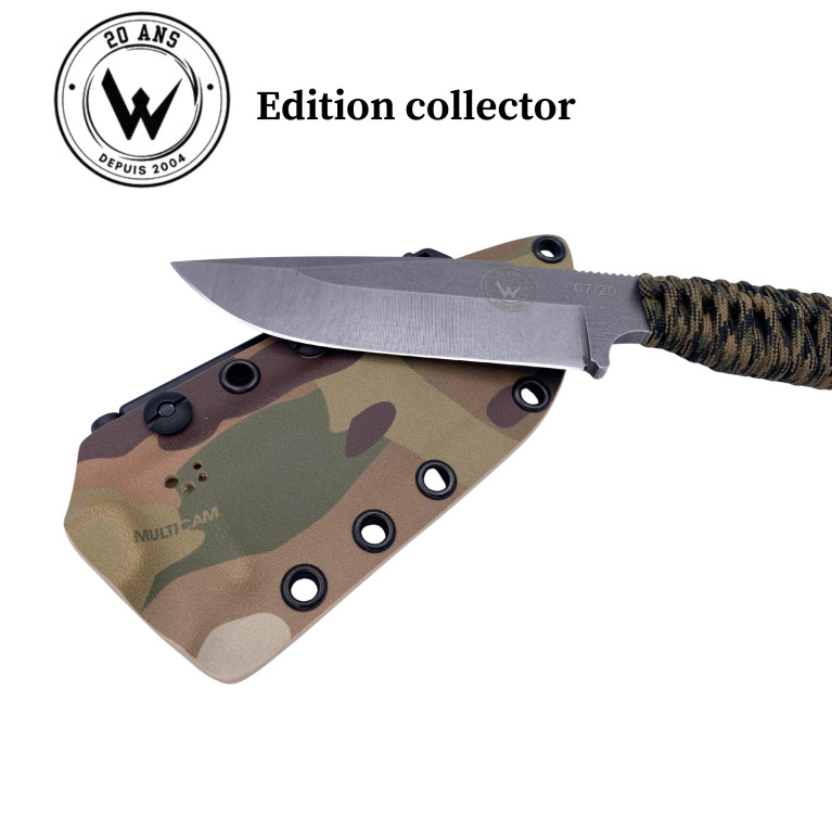 COUTEAU OUTDOOR WILDSTEER NG 69 SPECIAL 20 ANS LAME STONEWASH MANCHE PARACORDE MULTICAM