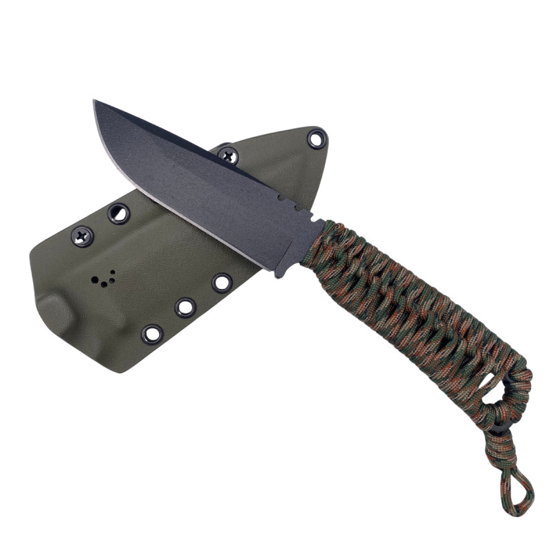 COUTEAU SKELET WILDSTEER PARACORDE WOODLAND LAME NOIRE