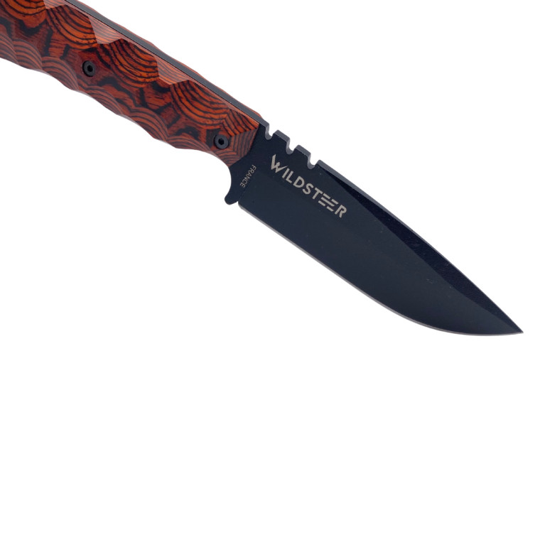 COUTEAU SKELET WILDSTEER MANCHE PAKAWOOD COCOBOLO TOXIFIÉ LAME NOIRE