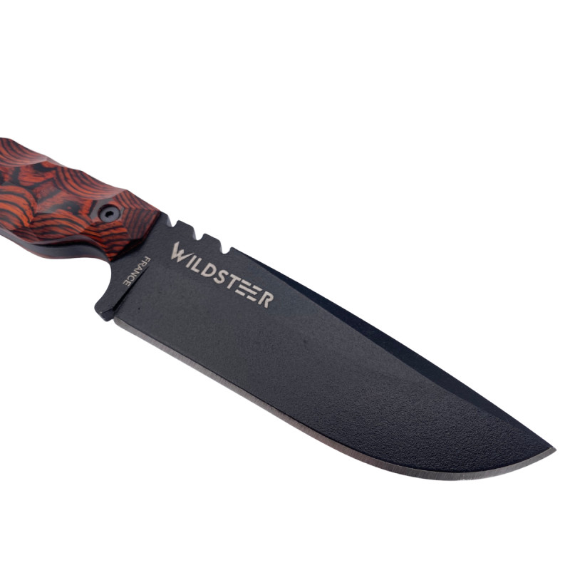 COUTEAU SKELET WILDSTEER MANCHE PAKAWOOD COCOBOLO TOXIFIÉ LAME NOIRE