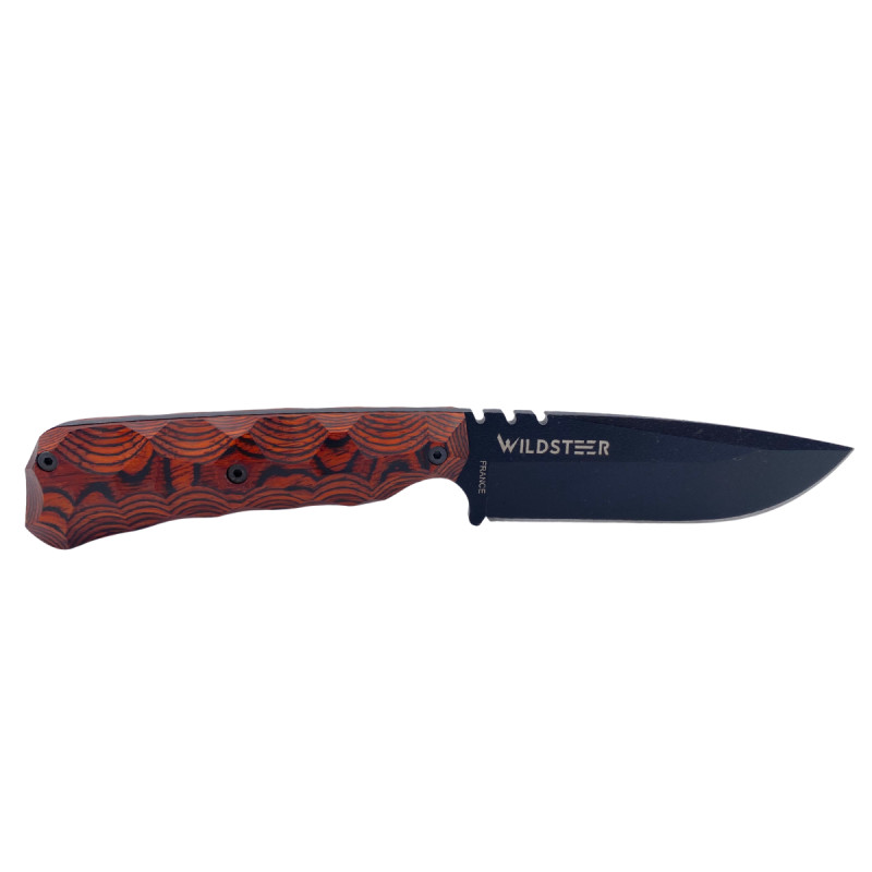COUTEAU SKELET WILDSTEER MANCHE PAKAWOOD COCOBOLO TOXIFIÉ LAME NOIRE