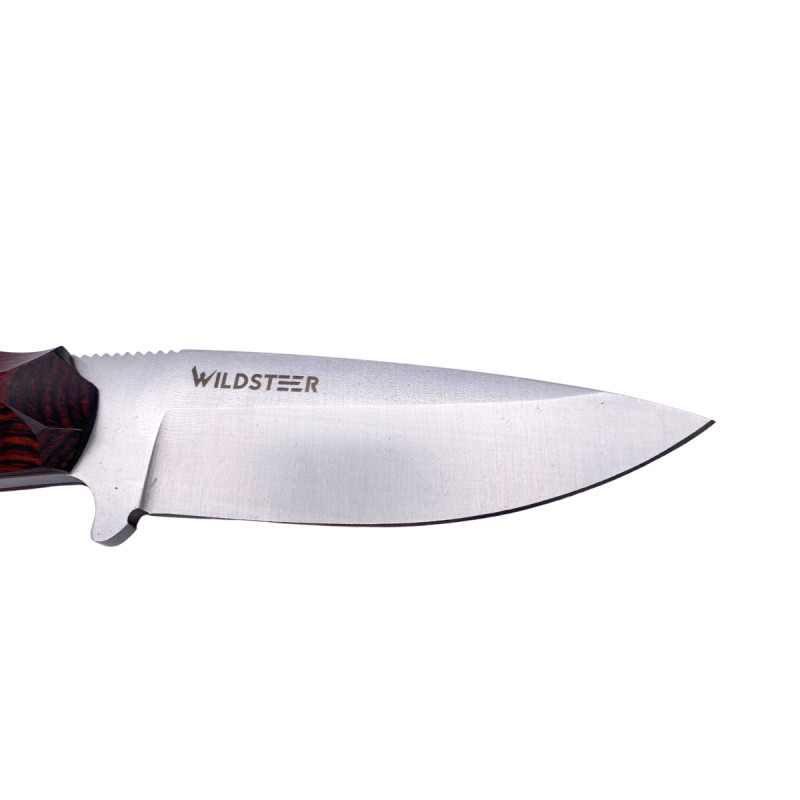 COUTEAU WILDSTEER KASTOR MANCHE PAKAWOOD COCOBOLO TOXIFIÉ LAME BROSSÉE