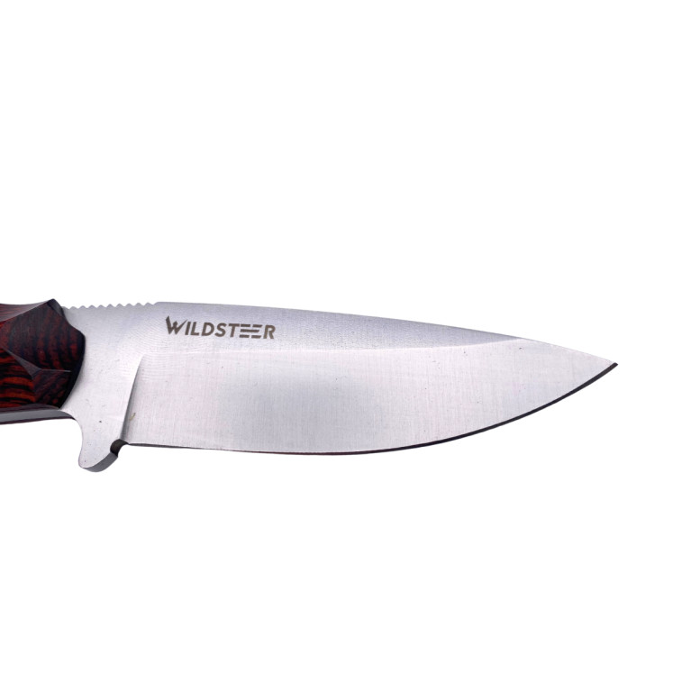 COUTEAU WILDSTEER KASTOR MANCHE PAKAWOOD COCOBOLO TOXIFIÉ LAME BROSSÉE