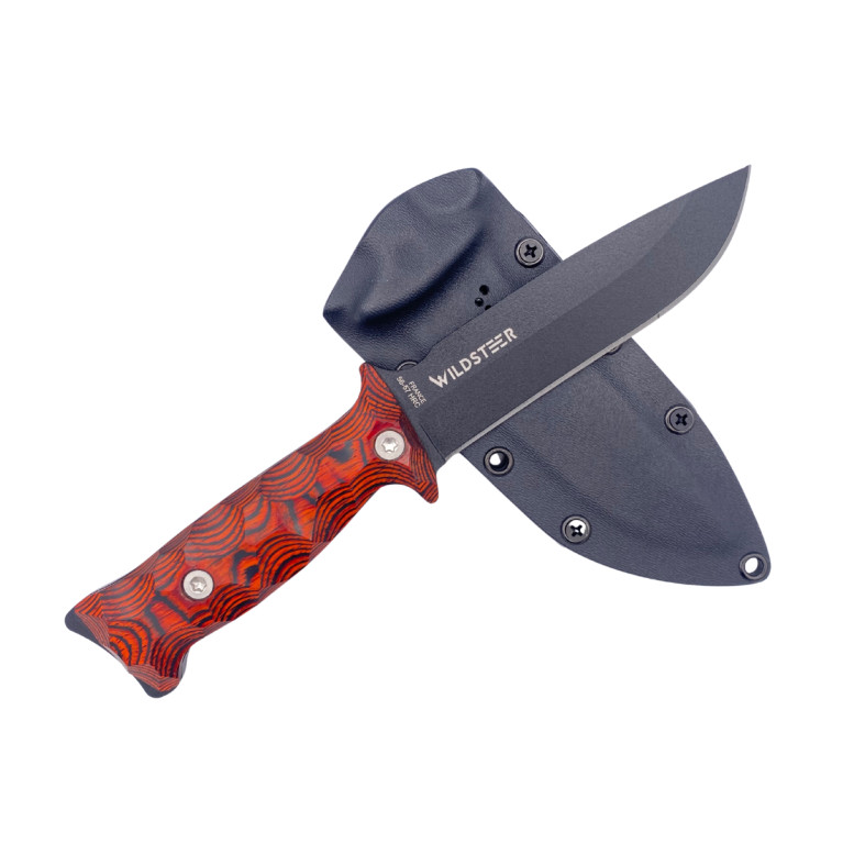 COUTEAU DE SURVIE TARASCO WILDSTEER MANCHE PAKAWOOD COCOBOLO TOXIFIÉ LAME EPOXY NOIRE