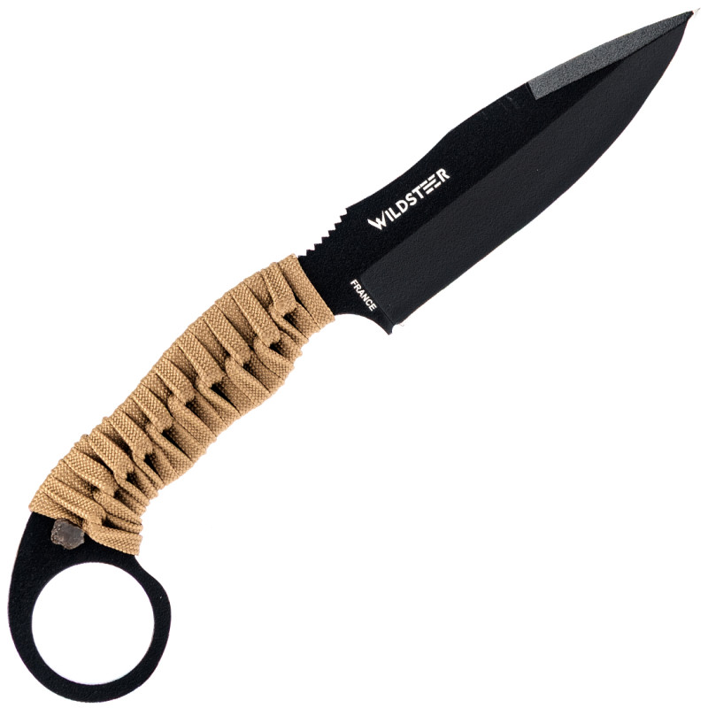 COUTEAU TACTIQUE TALIM WILDSTEER MANCHE PARACORDE COYOTE LAME EPOXY NOIRE