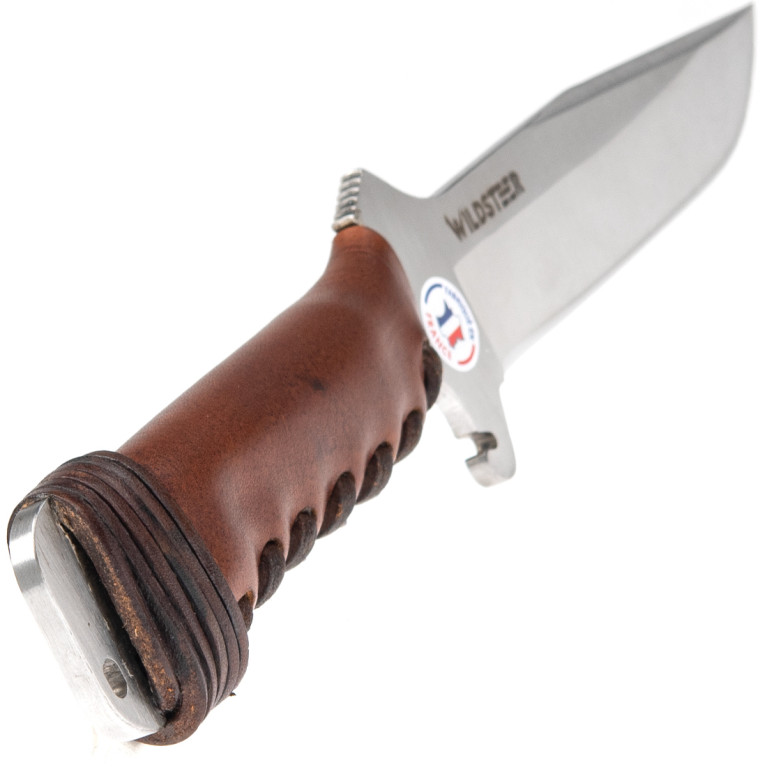 COUTEAU DE CHASSE TX-H WILDSTEER MANCHE CUIR MARRON LAME BROSSÉE