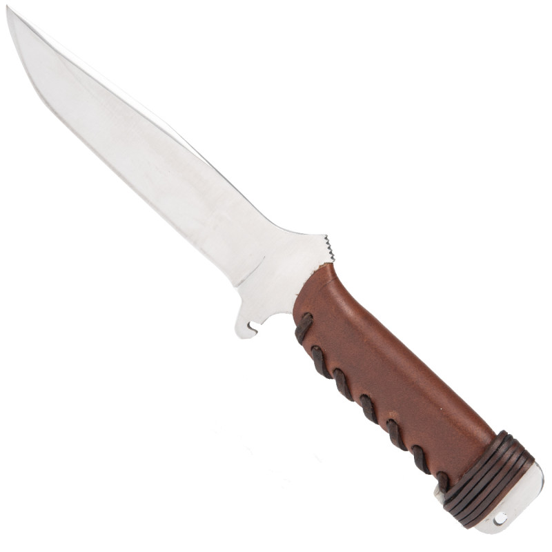 COUTEAU DE CHASSE TX-H WILDSTEER MANCHE CUIR MARRON LAME BROSSÉE