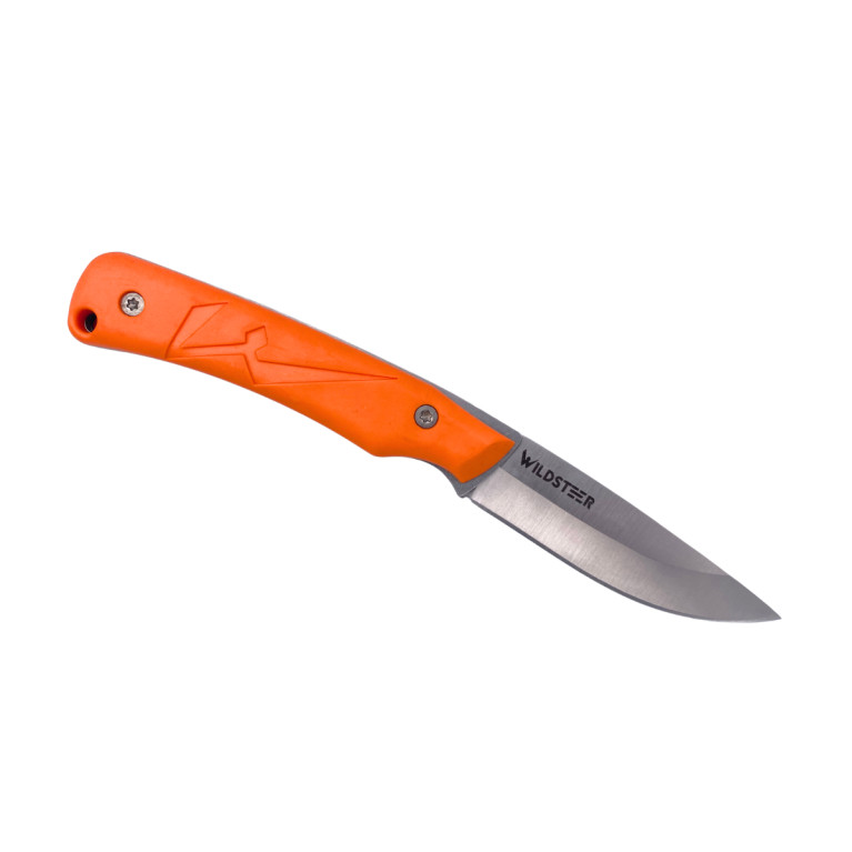 COUTEAU DE POCHE TROLL WILDSTEER PLIANT MANCHE ORANGE LAME BROSSÉE