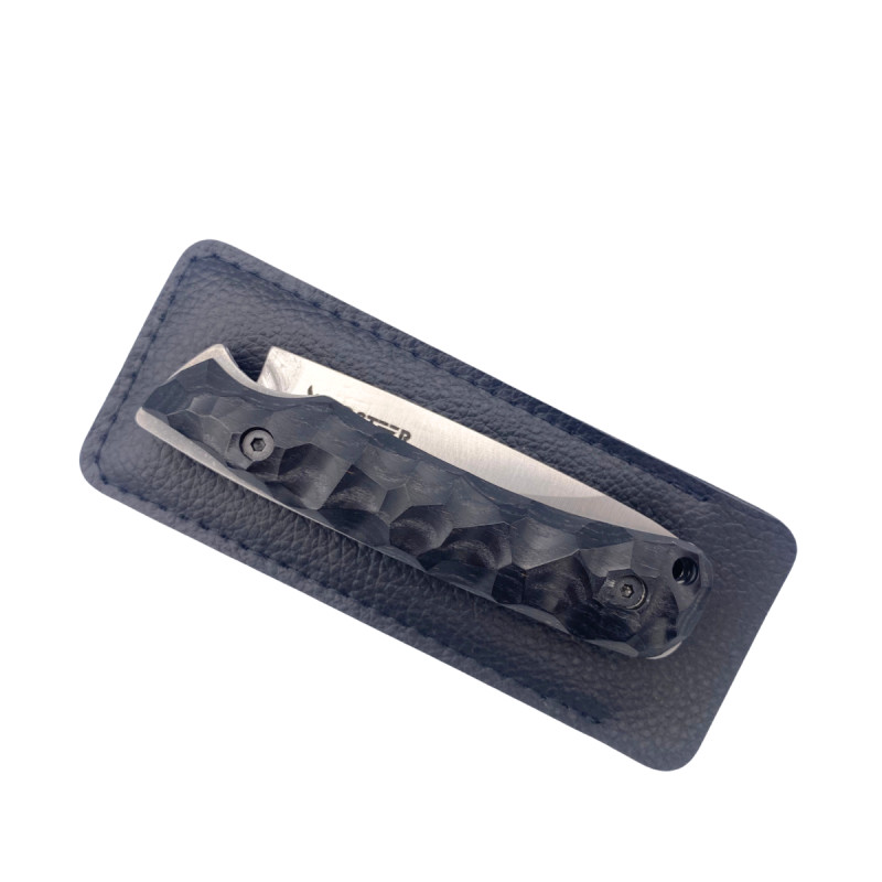 COUTEAU DE POCHE TROLL WILDSTEER PLIANT MANCHE PAKAWOOD NOIR TOXIFIÉ LAME BROSSÉE