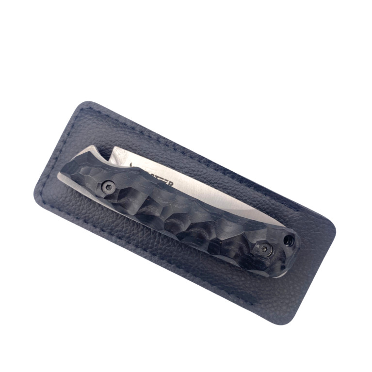 COUTEAU DE POCHE TROLL WILDSTEER PLIANT MANCHE PAKAWOOD NOIR TOXIFIÉ LAME BROSSÉE