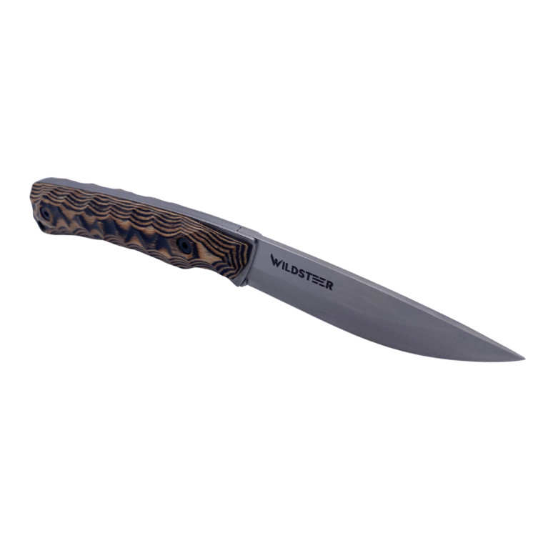 COUTEAU DE POCHE TROLL WILDSTEER PLIANT MANCHE PAKAWOOD MARRON TOXIFIÉ LAME BROSSÉE