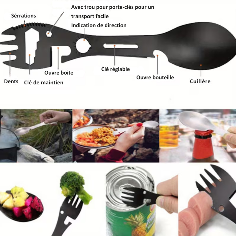 FOURCHETTE CUILLÈRE MULTIFONCTION SURVIE SPORK BUSHCRAFT CAMPING
