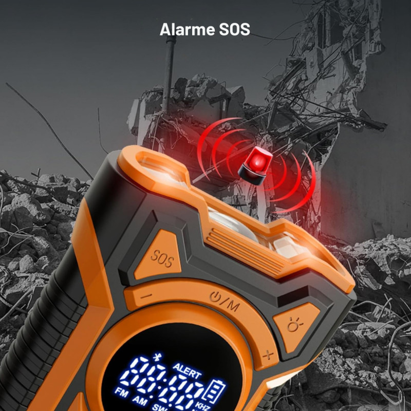 RADIO D'URGENCE FM/BLUETOOTH AVEC LED ET BATTERIE EXTERNE SOLAIRE