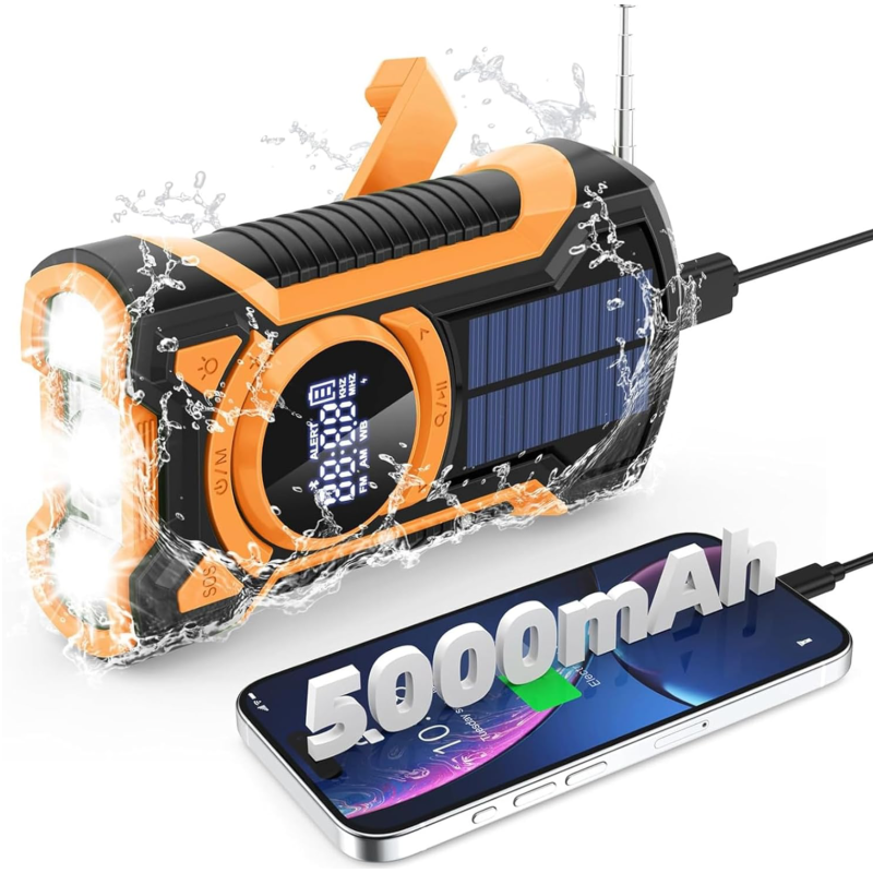 RADIO D'URGENCE FM/BLUETOOTH AVEC LED ET BATTERIE EXTERNE SOLAIRE